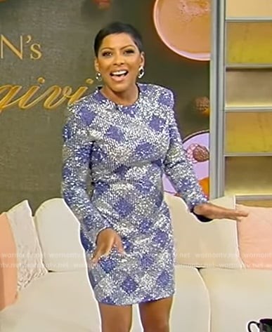 Tamron’s metallic check dress on Tamron Hall Show