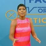 Tamron’s red sequin stripe mini dress on Tamron Hall Show