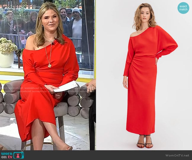 Tanya Taylor Georgie Dress in Spiced Red worn by Jenna Bush Hager on Today