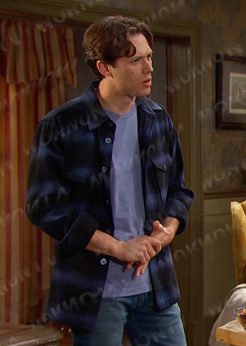 Tate’s navy plaid button down shirt on Days of our Lives