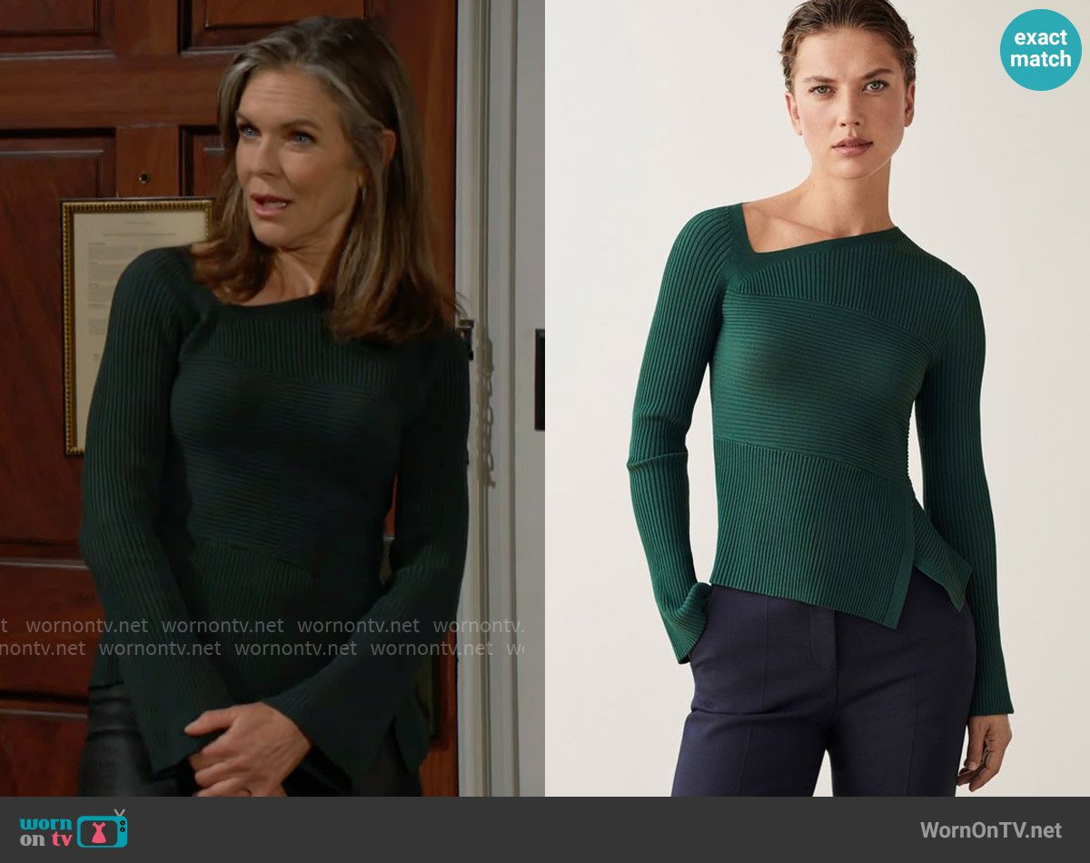 The Fold London Ginova Top Dark Green Sculpt Knit worn by Diane Jenkins (Susan Walters) on The Young and the Restless