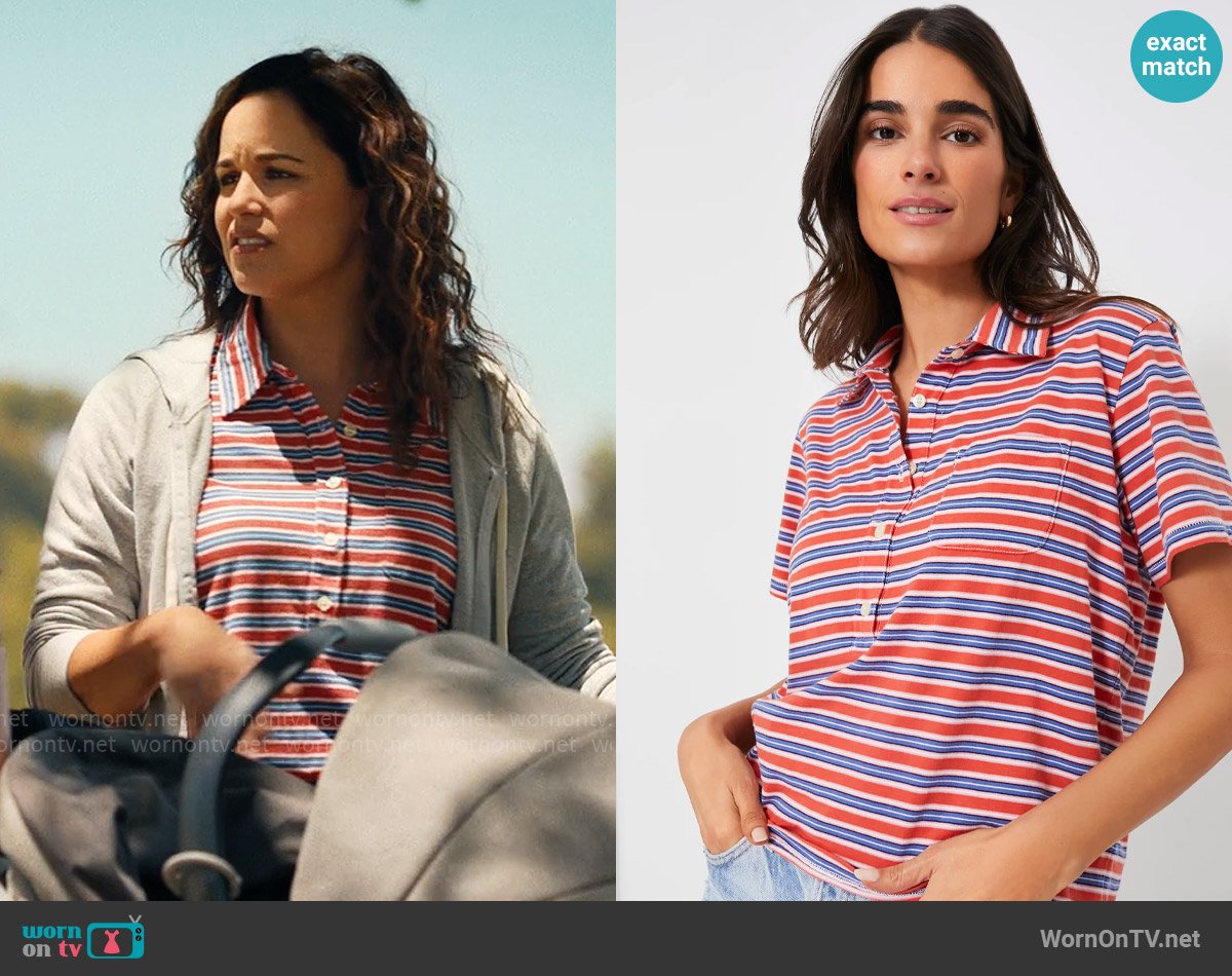 The Great The Lacrosse Polo in Campervan Stripe worn by Drew (Melissa Fumero) on Based on a True Story