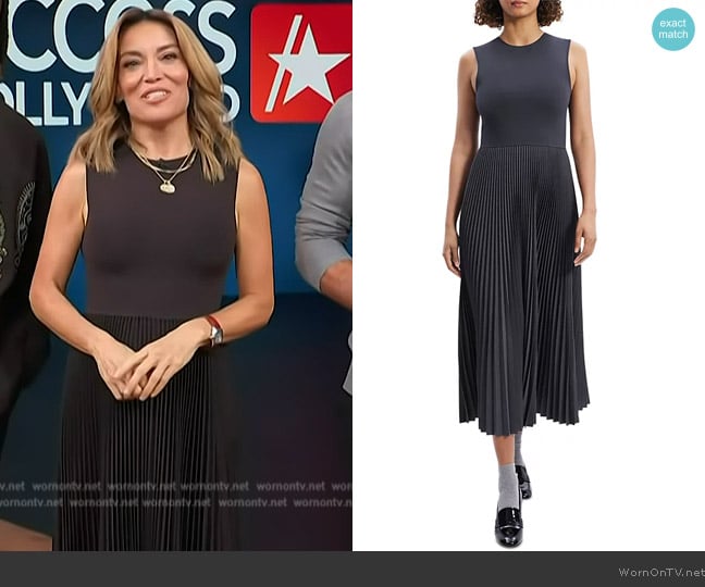 Theory Pleated Midi Dress worn by Kit Hoover on Access Hollywood