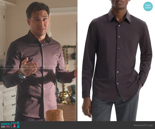 Theory Sylvain Structure Knit Shirt in Hickory worn by Eddie Diaz (Ryan Guzman) on 9-1-1