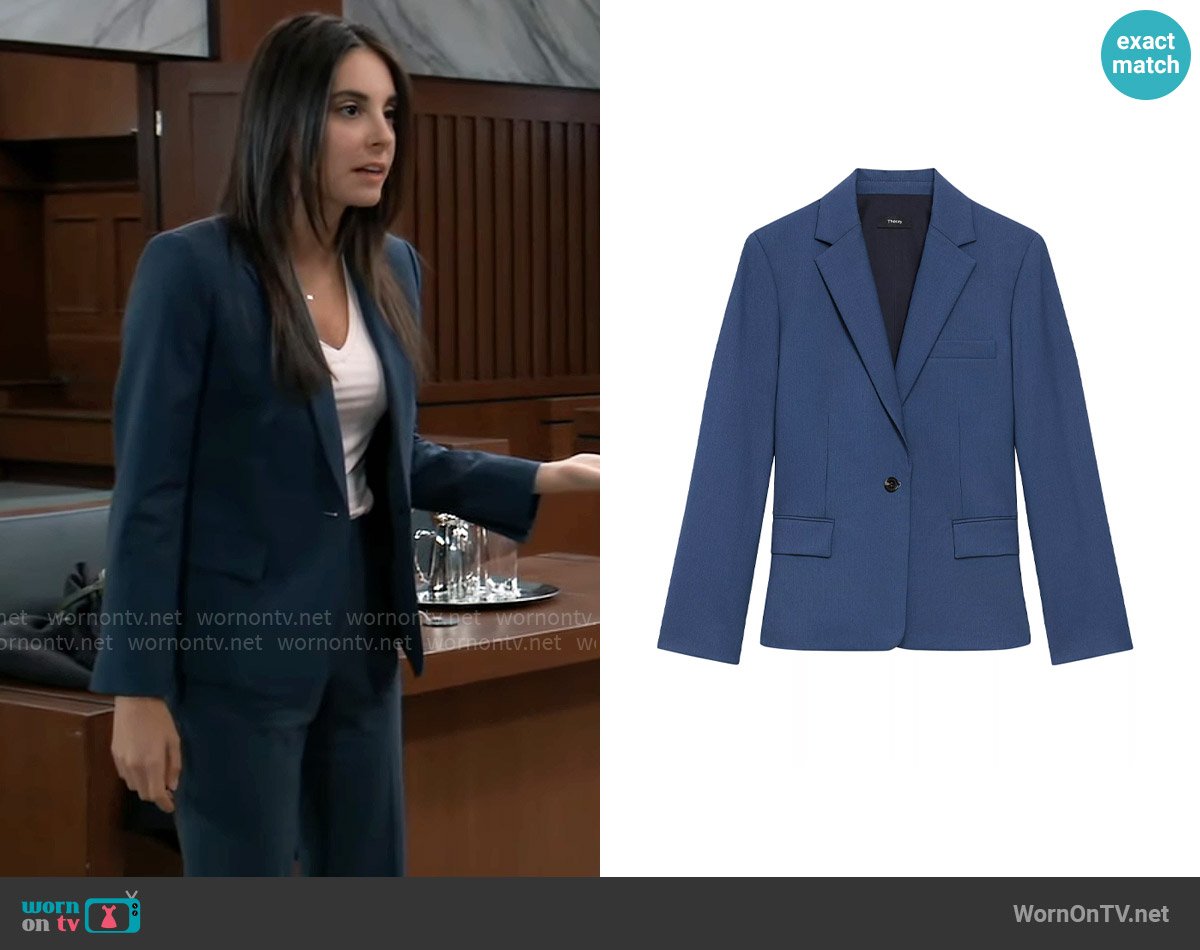 Theory Single Button Slim Fit Blazer in Ash Blue worn by Molly Lansing-Davis (Kristen Vaganos) on General Hospital