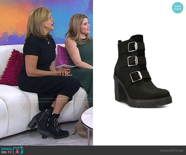 Timberland Lana Point Buckled Block-heel Boots in Black Nubuck  worn by Hoda Kotb on Today