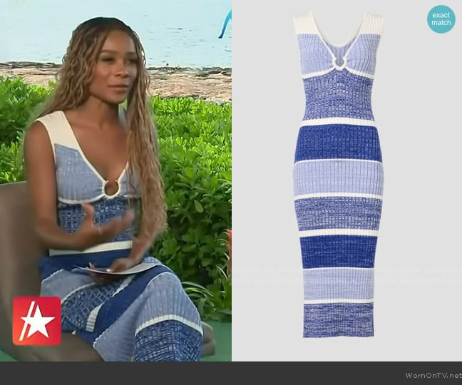 Toccin Sadie Stripe U-Ring Midi-Dress worn by Zuri Hall on Access Hollywood