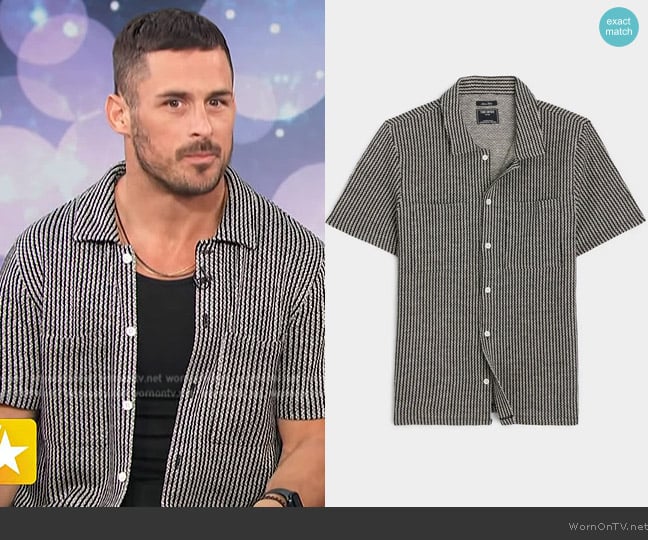 Todd Snyder Jacquard Stripe Knit Polo Shirt worn by Danny Amendola on Access Hollywood