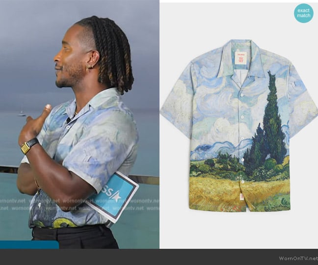 Todd Snyder Wheat Field with Cypresses Cabana Shirt worn by Scott Evans on Access Hollywood