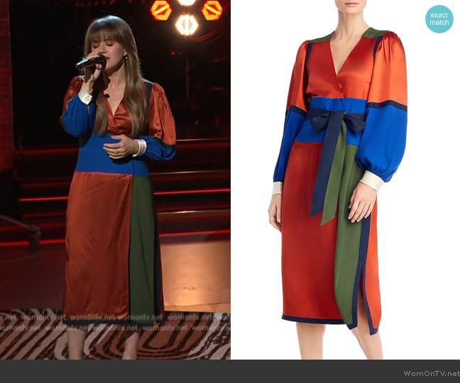 Tory Burch Colorblocked Wrap Dress worn by Kelly Clarkson on The Kelly Clarkson Show