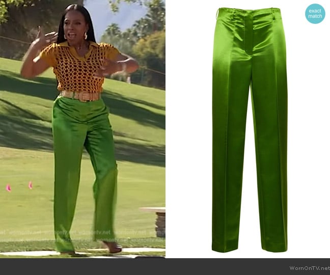 Tory Burch Viscose satin straight pants worn by Sheryl Lee Ralph on Live with Kelly and Mark