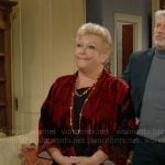 Traci’s red and black floral velvet jacket on The Young and the Restless