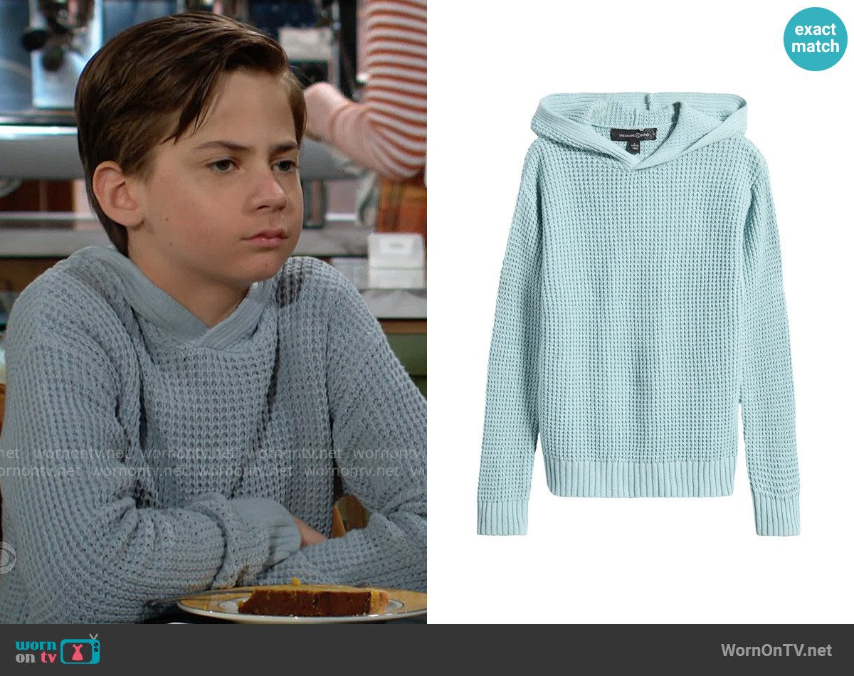 Connor’s blue knit hoodie on The Young and the Restless