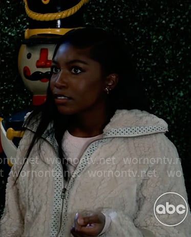 Trina's white fluffy jacket on General Hospital