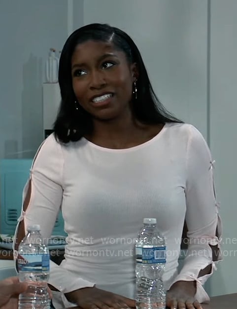 Trina's pink bow sleeve top on General Hospital