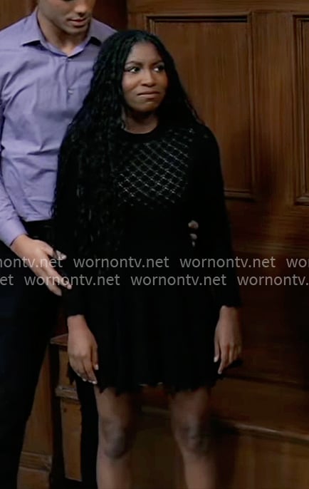 Trina's black pointelle knit dress on General Hospital