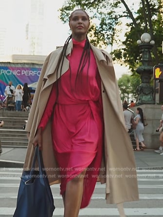 Ubah’s pink satin tie waist dress on The Real Housewives of New York City