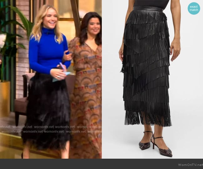 Ulla Johnson Therese Leather Fringe Skirt worn by Sara Haines on The View