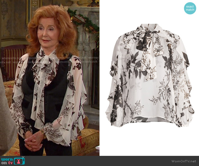 Ungaro Alexis Floral Silk Ruffled Blouse worn by Maggie Horton (Suzanne Rogers) on Days of our Lives