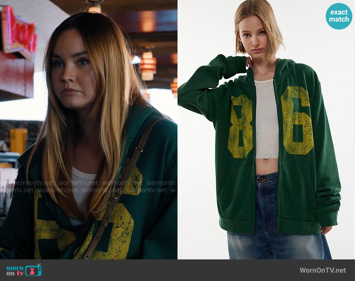 Urban Outfitters 86 Graphic Zip-Up Hoodie Sweatshirt worn by Ava Bartlett (Kaley Cuoco) on Based on a True Story