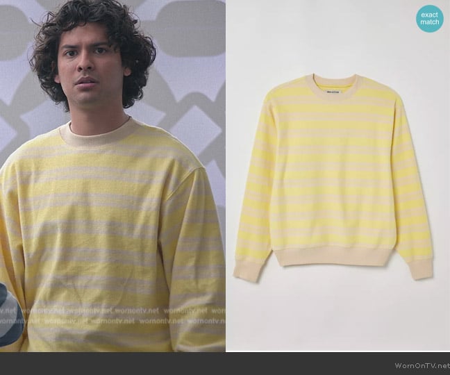 Urban Outfitters Reverse Stripe Patterned Crew Neck Sweatshirt worn by Miguel Diaz (Xolo Mariduena) on Cobra Kai