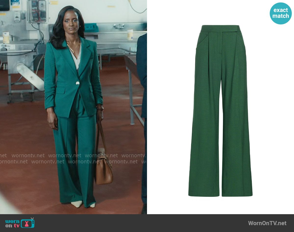 Veronica Beard Marbeau Wide-Leg Pants in Forest worn by Olympia (Skye P. Marshall) on Matlock