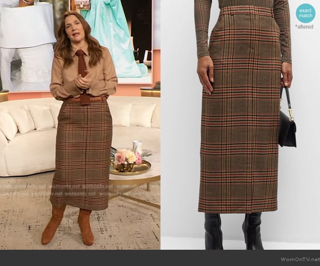 Veronica Beard Maxine Plaid Wool Maxi Skirt worn by Drew Barrymore on The Drew Barrymore Show