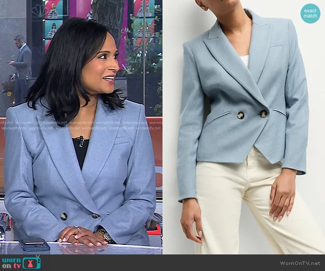 Veronica Beard Rickie Cropped Dickey Jacket in Heather Smoke Blue worn by Kristen Welker on Today