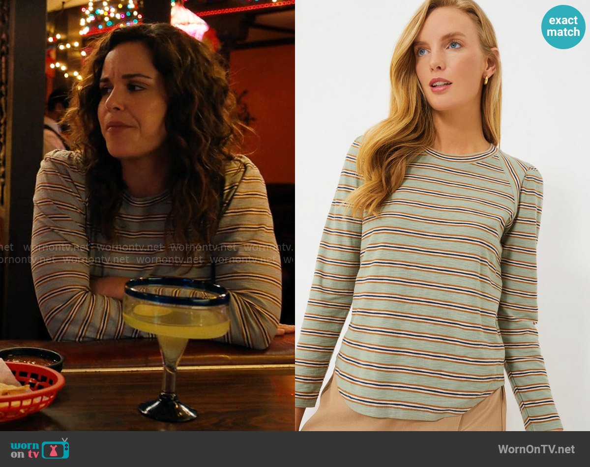 Veronica Beard Mason Baseball Tee in Sage Multi worn by Drew (Melissa Fumero) on Based on a True Story