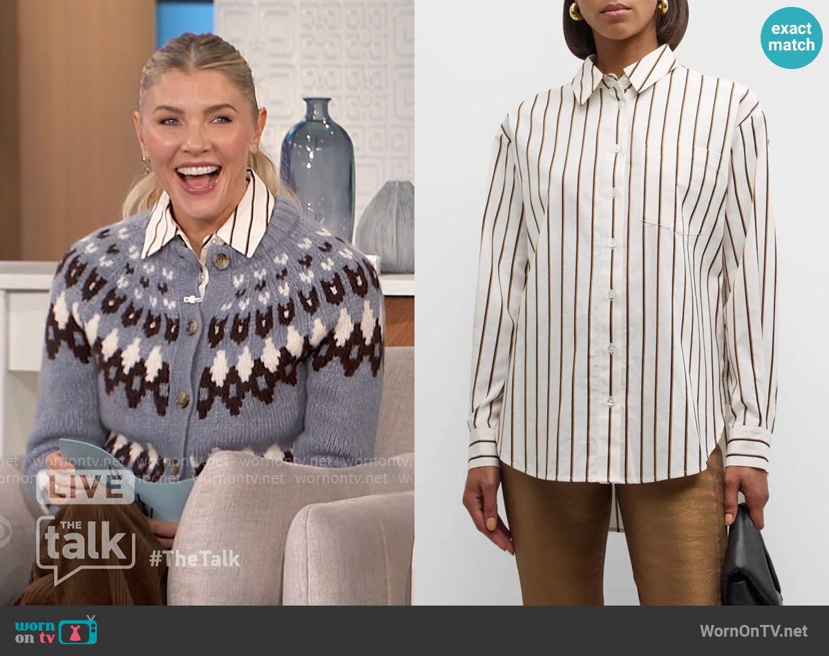 Veronica Beard Keiko Striped Shirt in Ivory worn by Amanda Kloots on The Talk