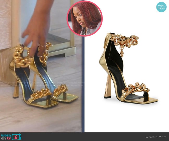 Versace  Medusa Chain Sandals worn by Garcelle Beauvais on The Real Housewives of Beverly Hills