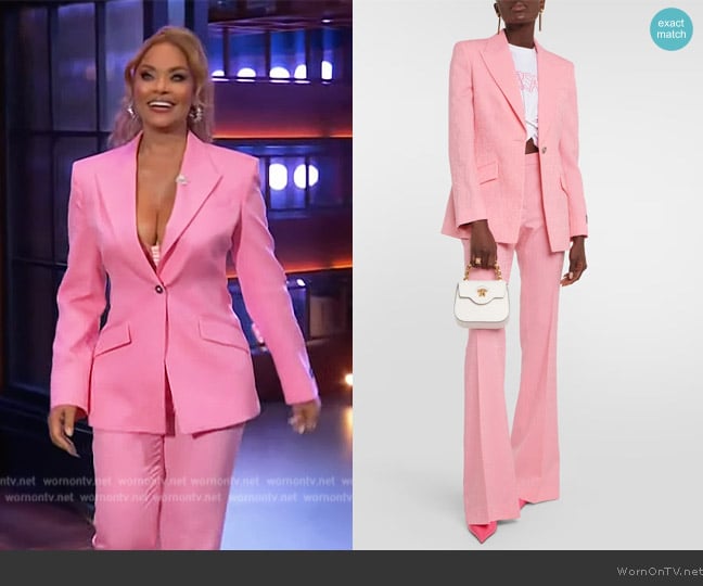 Versace Allover-jacquard wool blazer worn by Gizelle Bryant on The Kelly Clarkson Show