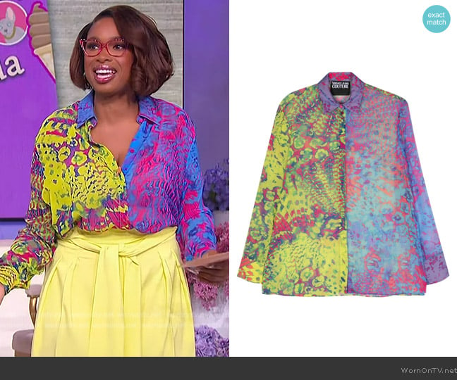 Versace Abstract-print sheer shirt worn by Jennifer Hudson on The Jennifer Hudson Show