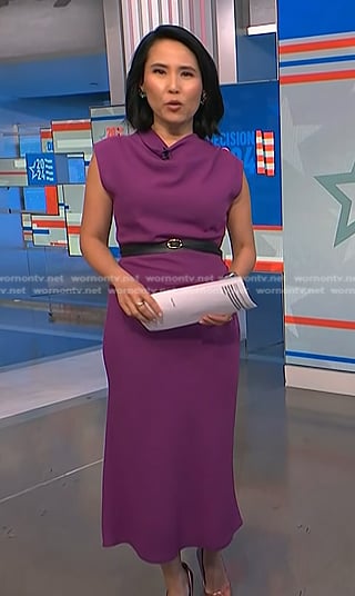 Vicky's purple belted midi dress on NBC News Daily