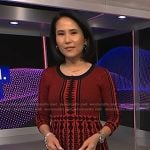 Vicky’s red and black print knit dress on NBC News Daily