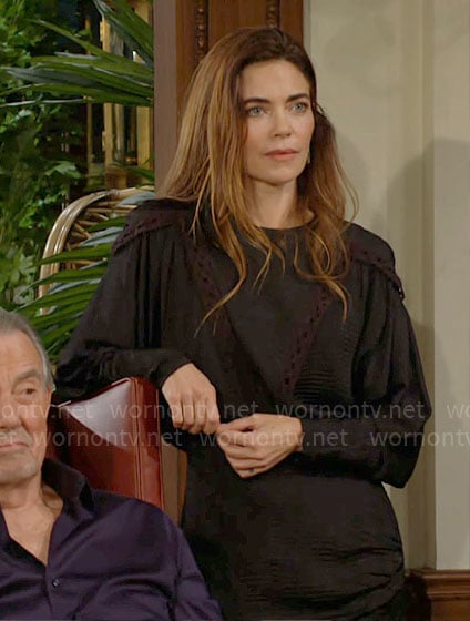 Victoria’s black long sleeve dress with crochet details on The Young and the Restless