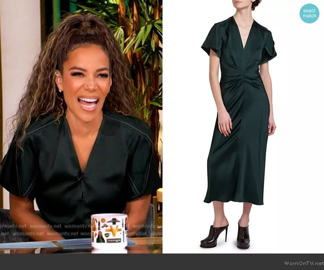 Victoria Beckham Gathered V Neck Dress worn by Sunny Hostin on The View