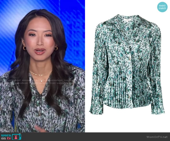 Vince Berry Blooms Pleated Blouse worn by Jaclyn Lee on Good Morning America