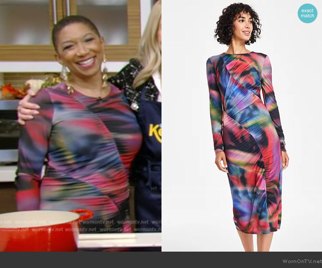 Vince Camuto Printed Long-Sleeve Bodycon Dress worn by Deja Vu on Live with Kelly and Mark