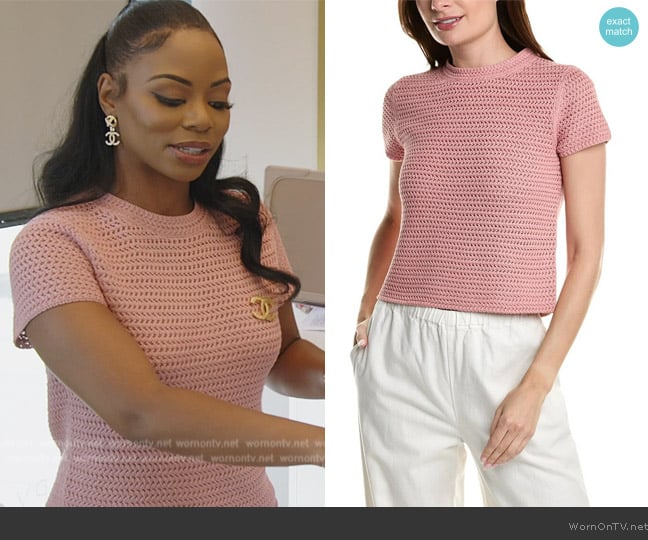 Vince Crochet T-Shirt worn by Keiarna Stewart on The Real Housewives of Potomac