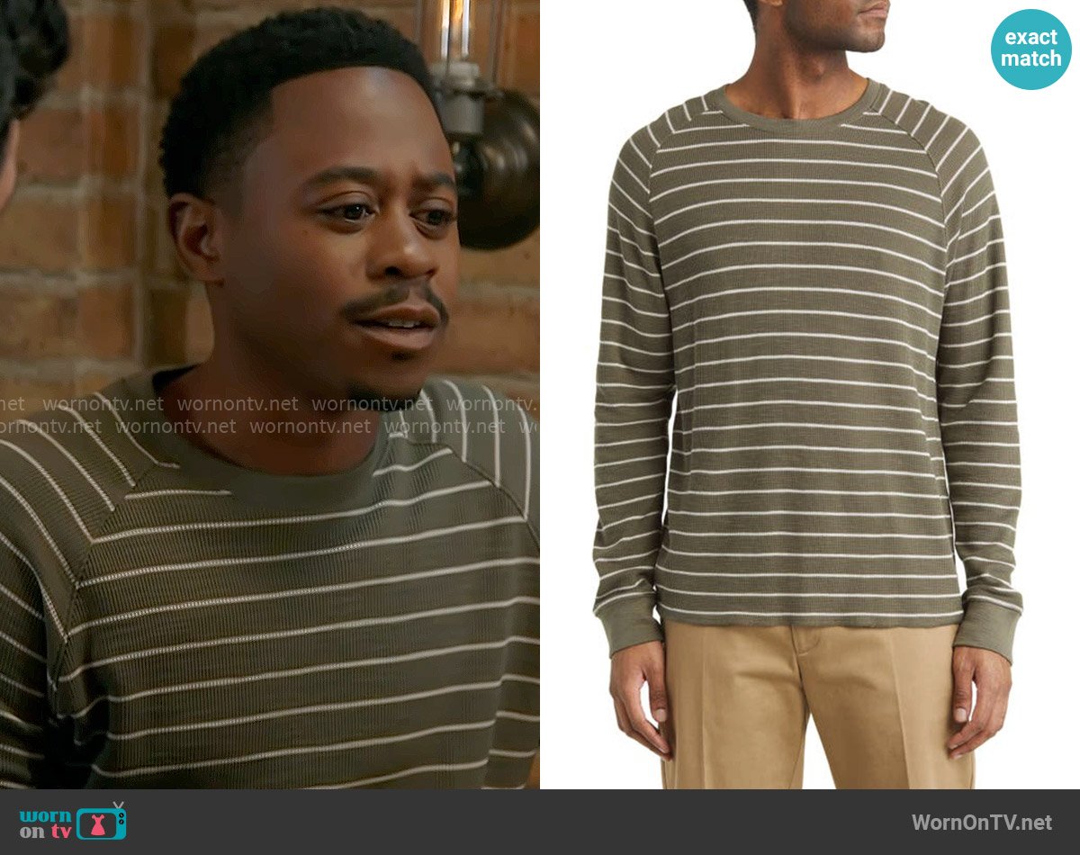 Vince Stripe Waffle Raglan Sleeve Pima Cotton T-Shirt worn by Darren Ritter (Daniel Kyri) on Chicago Fire