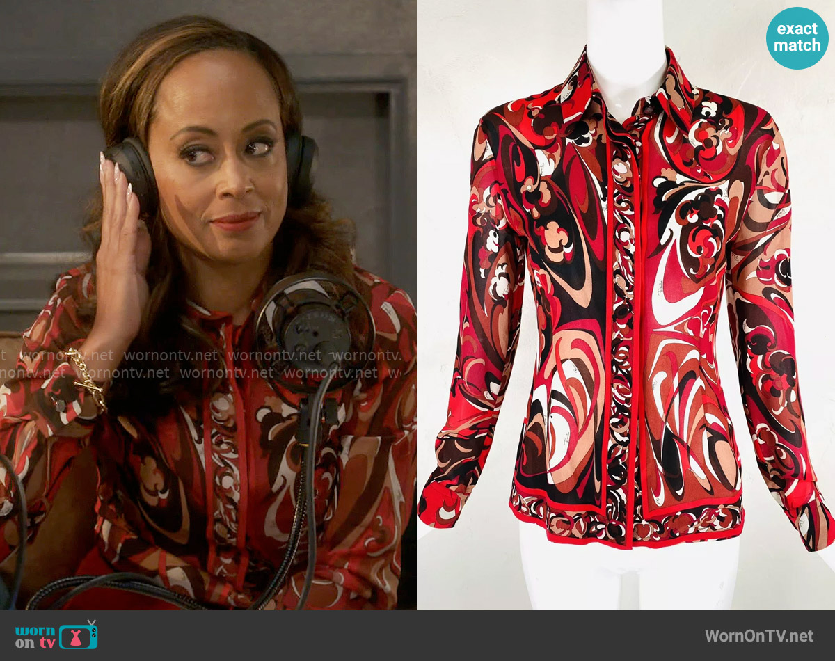 Emilio Pucci Vintage Swirl Print Blouse worn by Ivy Reed (Essence Atkins) on Poppas House