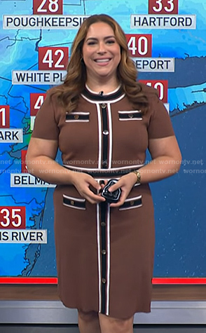Violeta's brown contrast paneled dress on NBC News Daily