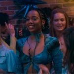 Whitney’s blue tie dye butterfly outfit on The Sex Lives of College Girls