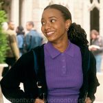 Whitney’s purple polo top and cargo jeans on The Sex Lives of College Girls