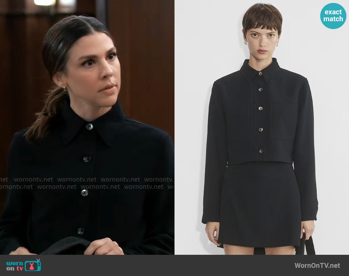 Wilfred at Aritzia Little Cropped Jacket in Black worn by Kristina Corinthos-Davis (Kate Mansi) on General Hospital