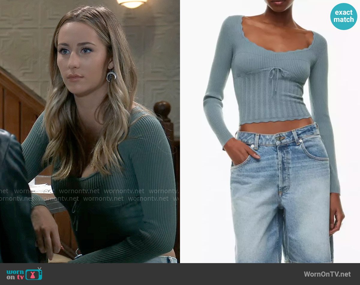 Wilfred at Aritzia Soloist Sweater worn by Josslyn Jacks (Eden McCoy) on General Hospital