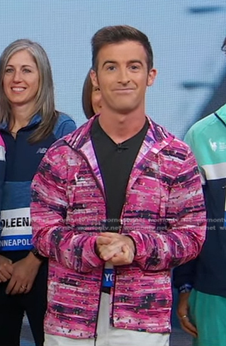 Will Ganss's pink printed athletic jacket on Good Morning America