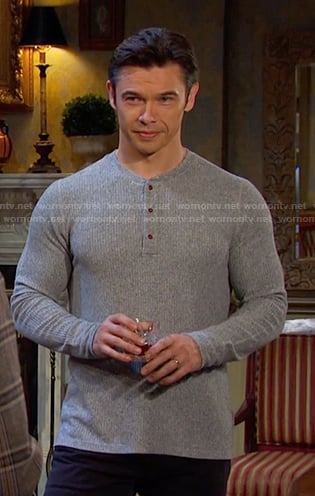 Xander's grey textured henley shirt on Days of our Lives