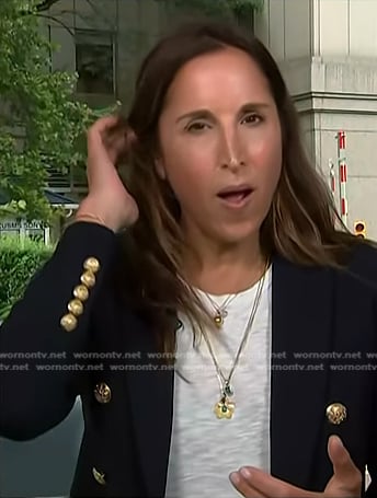 Yasmin Vossoughian's navy double breasted blazer on NBC News Daily